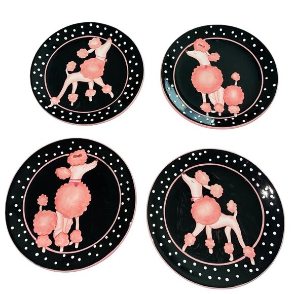 Vigour Giftland Other - Vigour Giftland Dessert Appetizer Plates Pink Poodles Set of 4 Collectible New